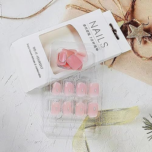 24 Pcs Nude Pink Press on Nails Short Square – Cute Fake Nails Press Design A1