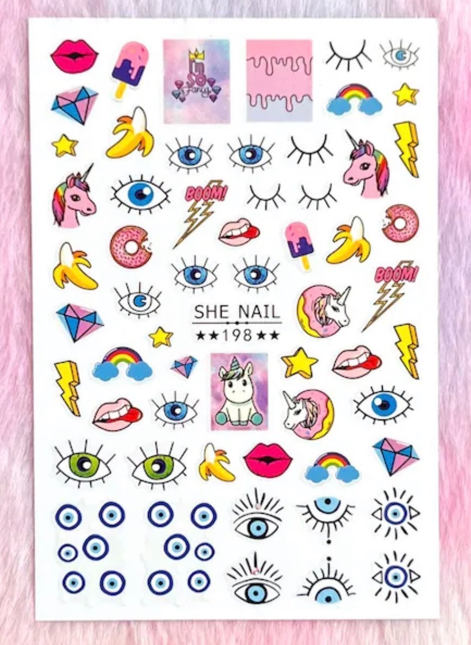 Nail Art Stickers NEW ! CHARACTERS CUTE UNICORNS SHE NAIL 198