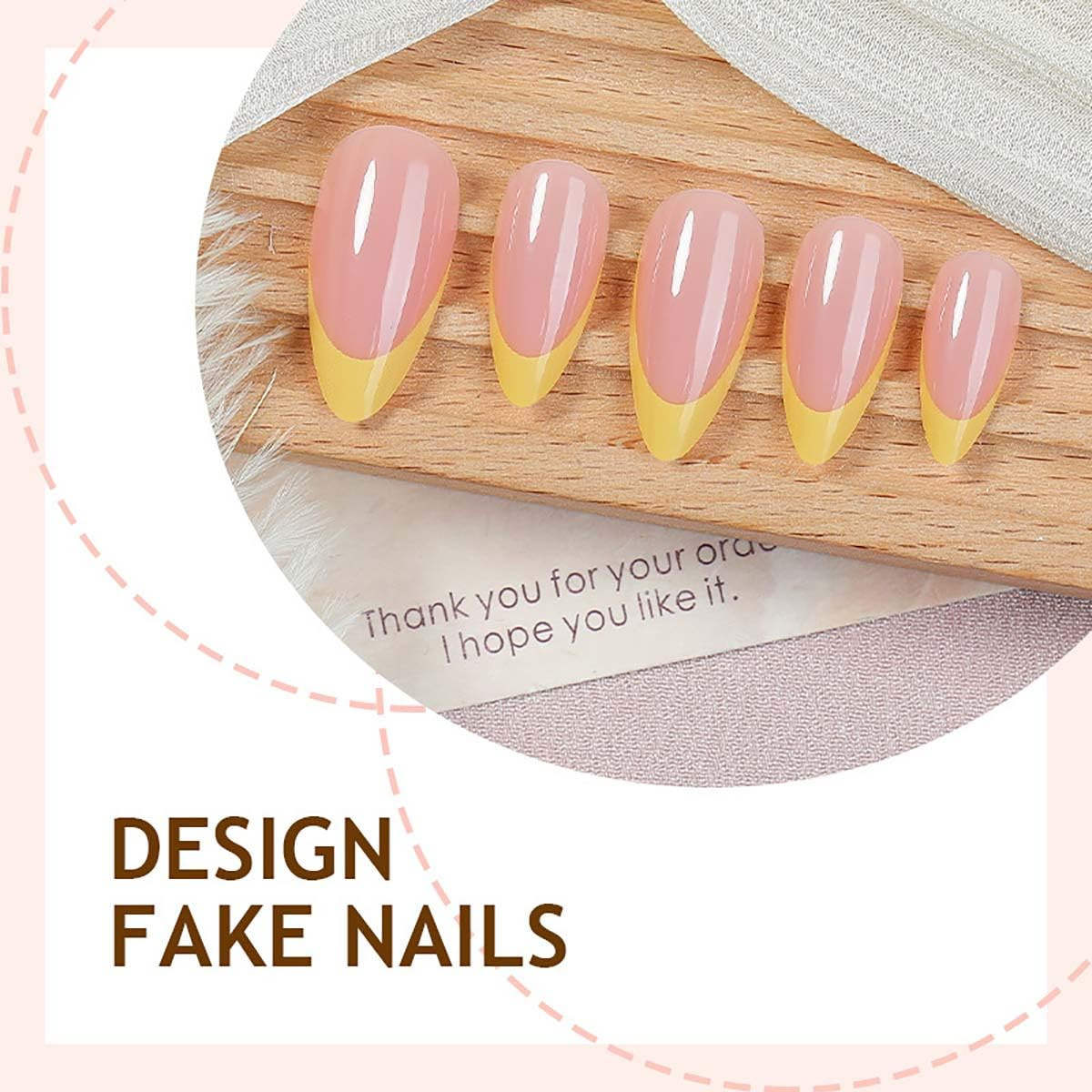 24Pcs French Tip Press on Nails Short Almond Fake Nails Yellow French False Nail