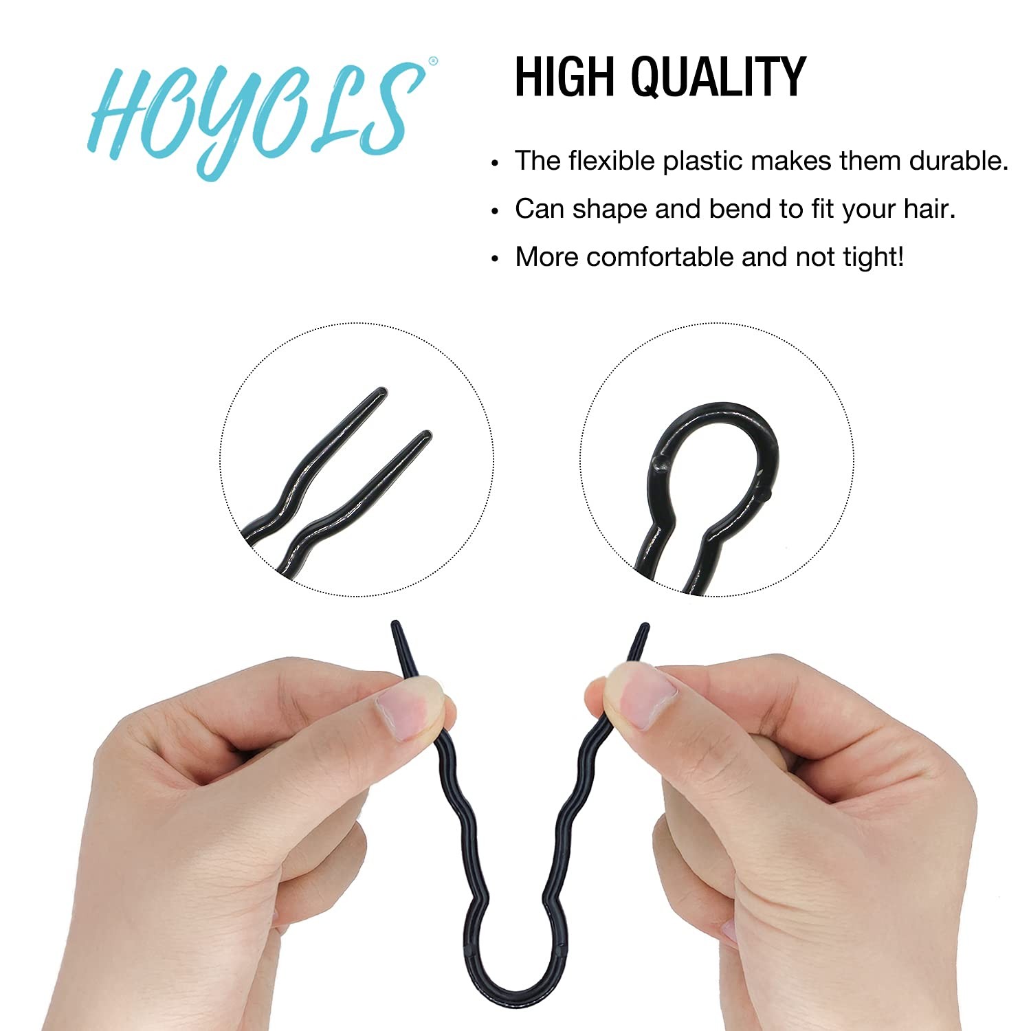 Hoyols 12 Pcs French Hair Pins for Women, 3.5 Inch Small U Shaped Black