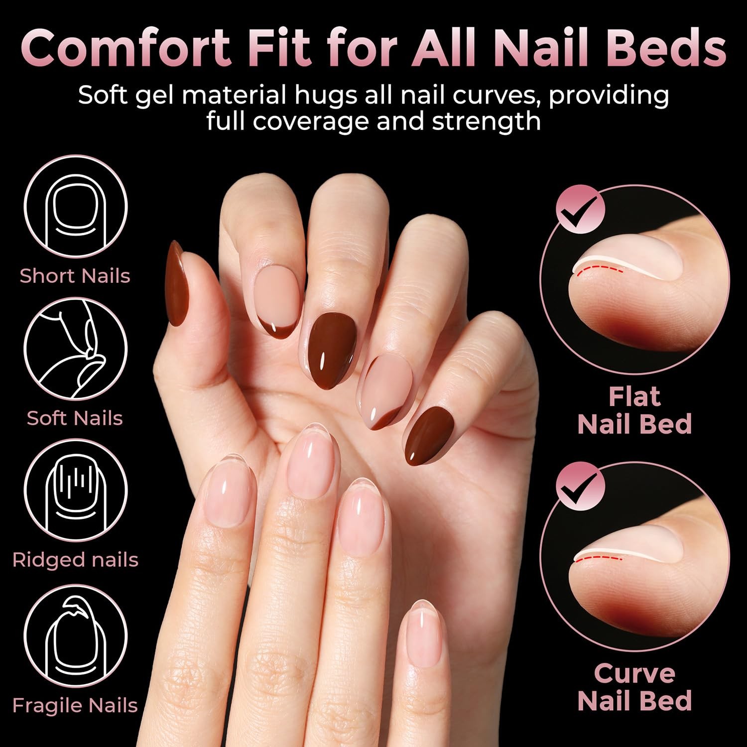 Luckyfairy Extra Short Almond Nail Tips, 240pcs Soft Gel Large, Clear