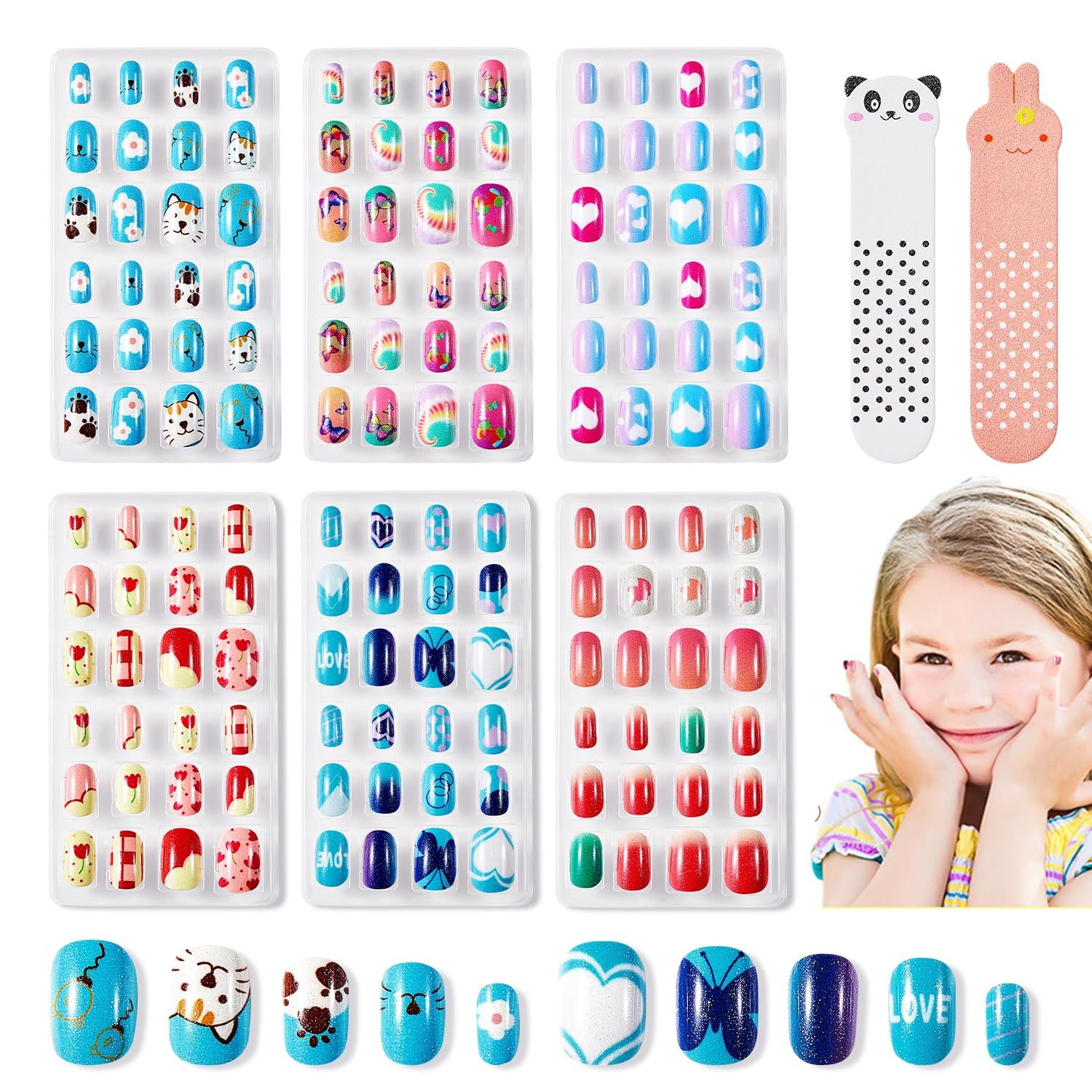 Modelones Press on Nails for Kids 144Pcs 6 Pack Children Acrylic Fake Nails Pre
