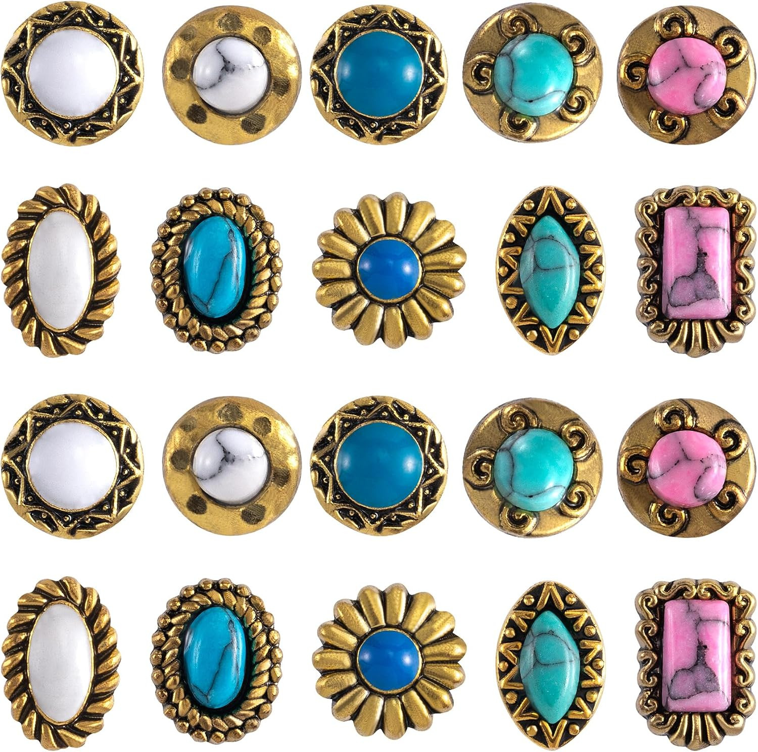 20Pcs Western Nail Charm 3D Turquoise Daisy Nail Art Rhinestones | Vintage Blue