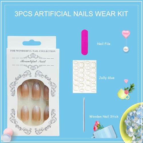 Silver Glitter French Tip Press On Nails, Coffin Fake Nails, Gradient Ombre