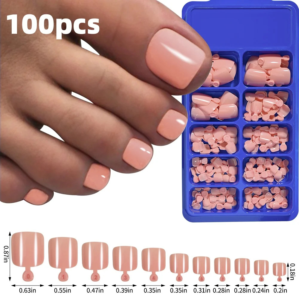 120pcs Press On Toenails Pink French Tip Short Square Glossy Finish False Foot