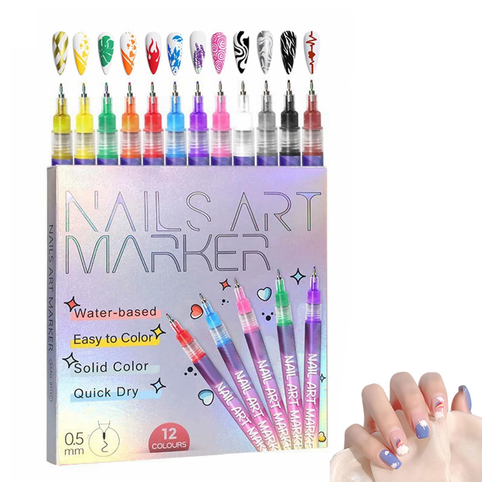 12 Color Nail Art Marker Pens Set – Nail Painting & Artistic Decorations, Easy t