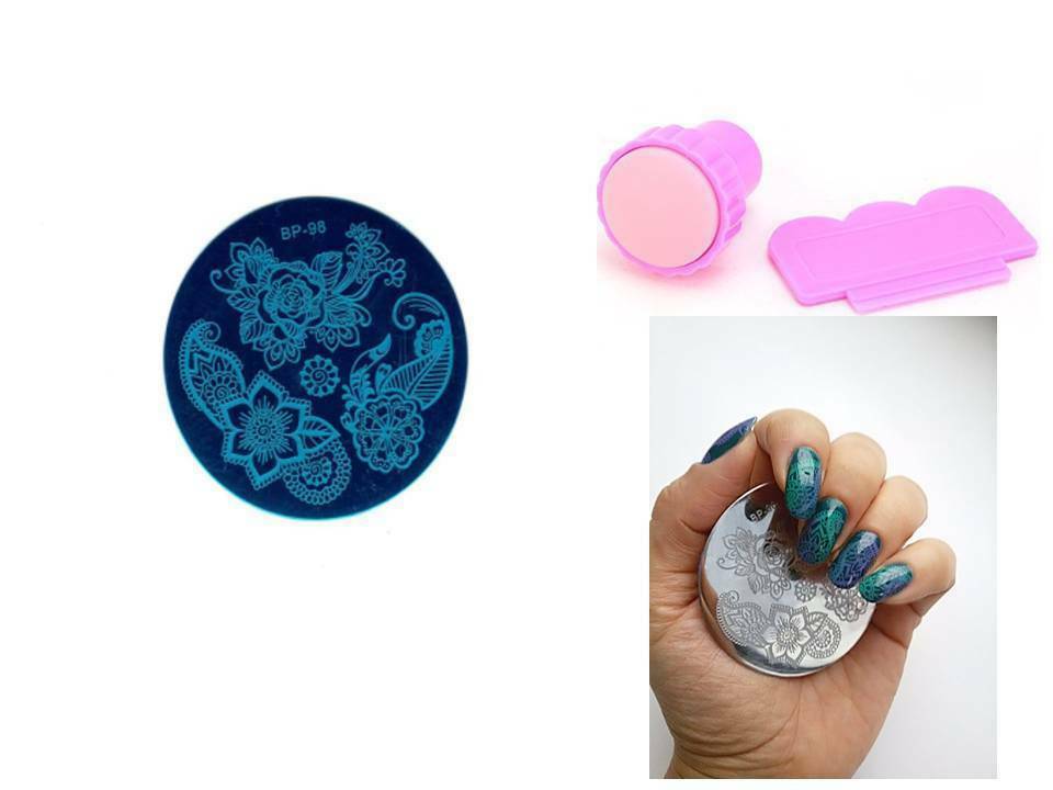 Nail Art Stamp Template Arabesque Flower Design Image Stamper Scraper Kit BP 98