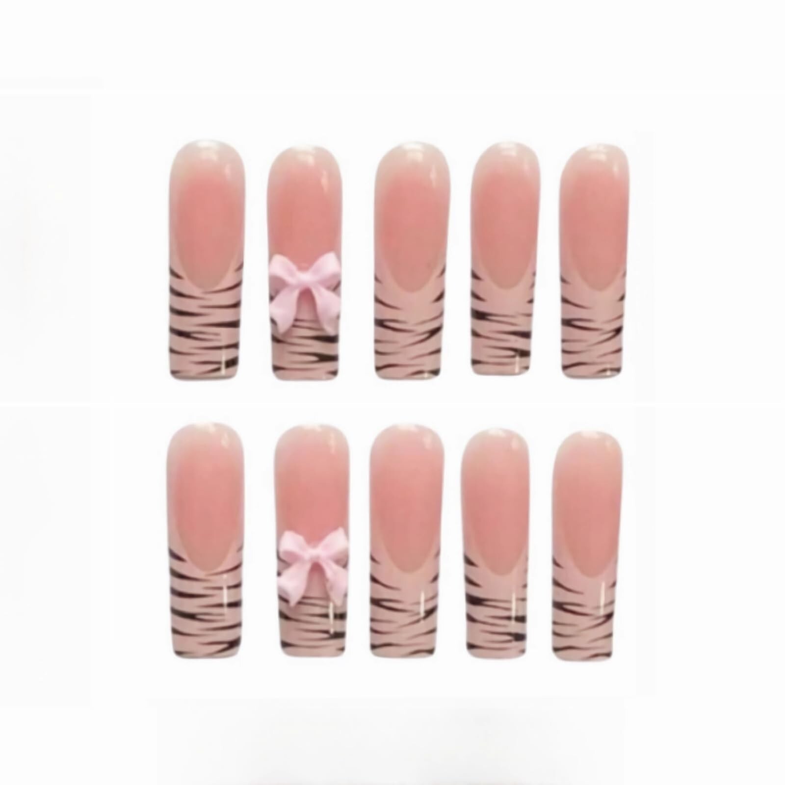 Press On Nails – Zebra French Tip Pink Bow Design 24Pcs