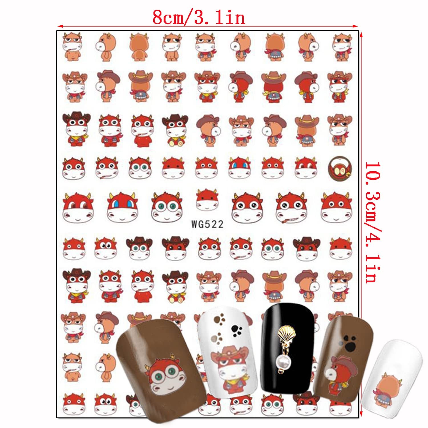 Cute Cow Nail Art Stickers, Cartoon Cow Nail Decals 3D -Adhesive Nail Sticker…