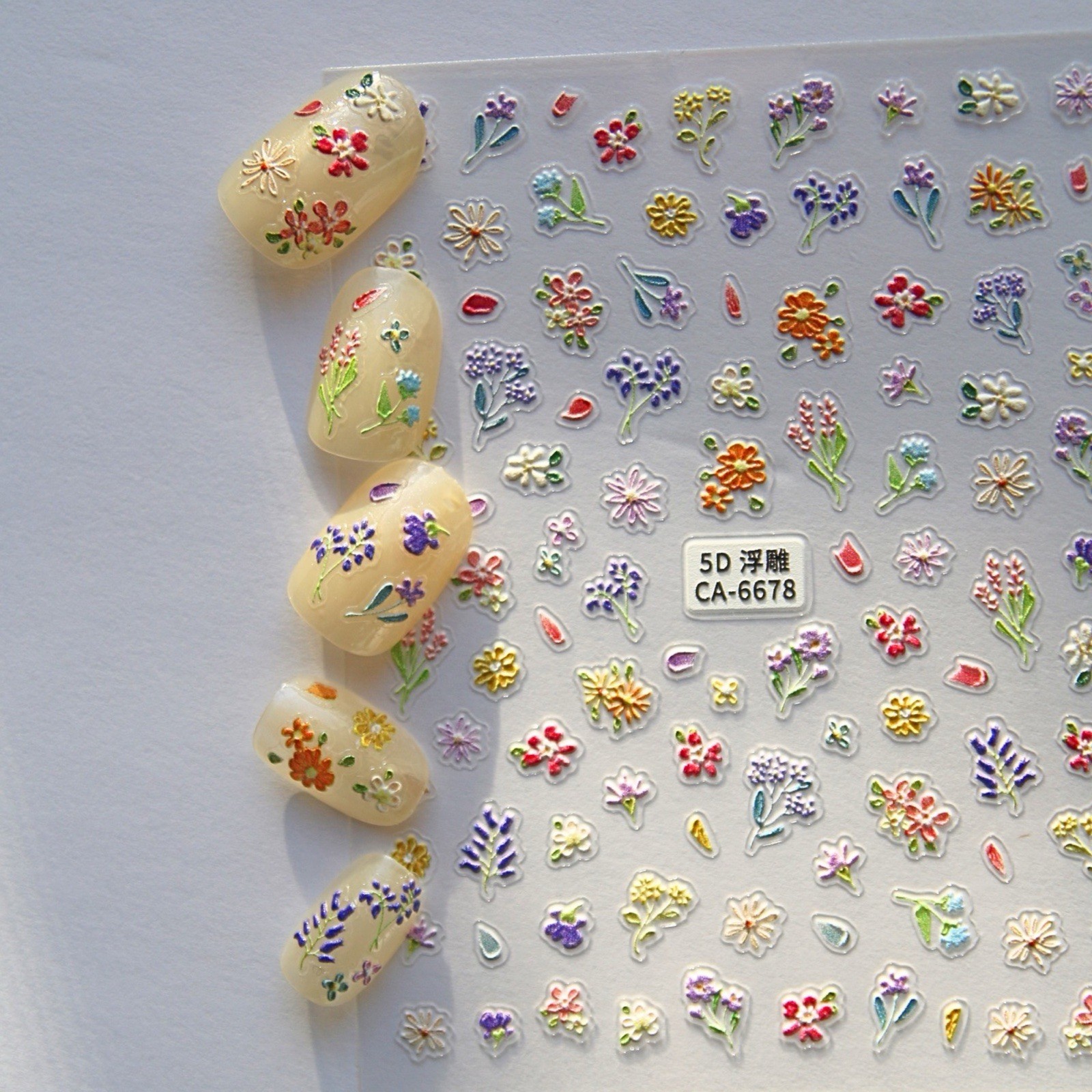 Pastel Floral 3D Nail Stickers Wild Flowers Nail Decals Colorful Flower Nails