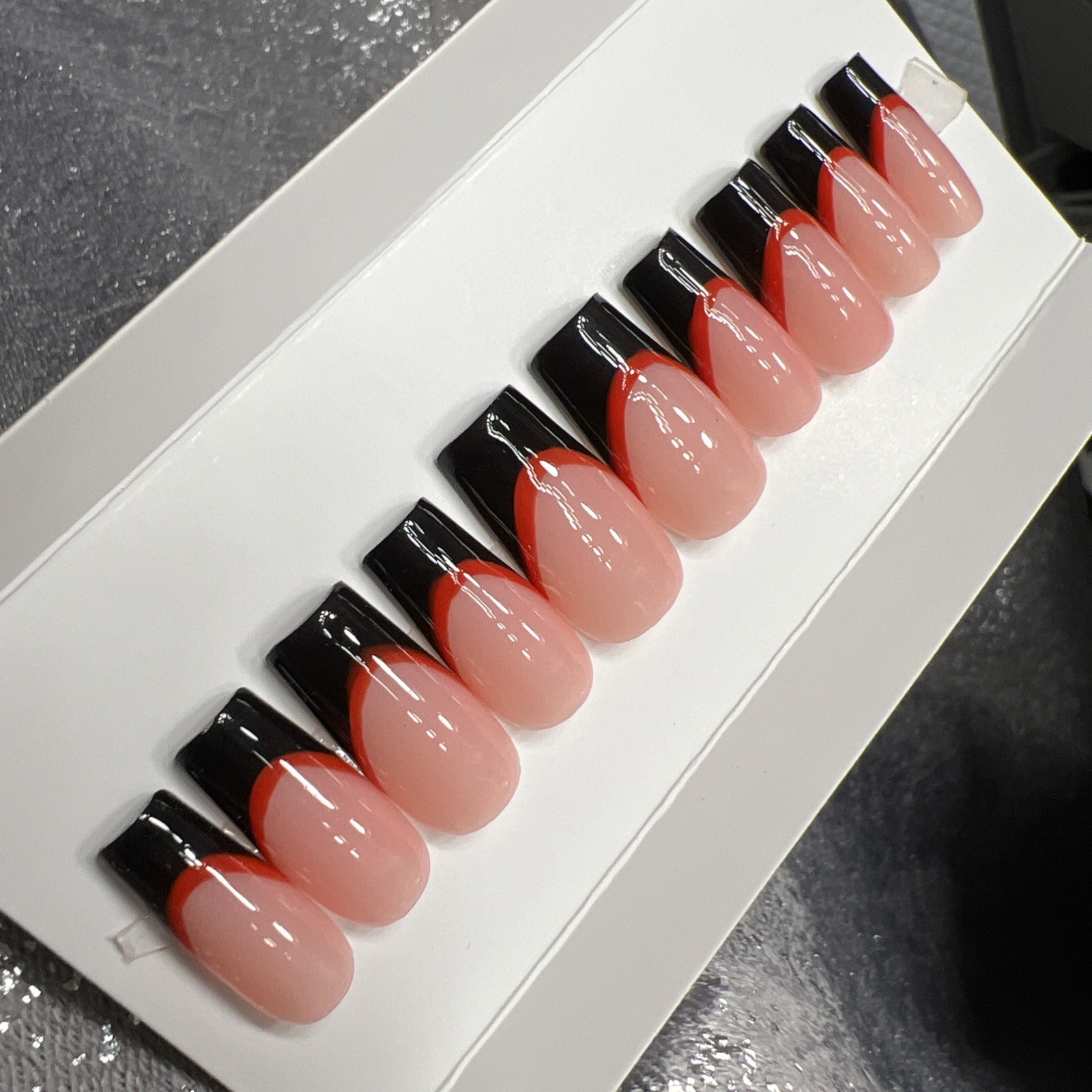 ❤️🖤 CUSTOM Press On Nails FRENCH BLACK RED BLING 10p SET W Kit