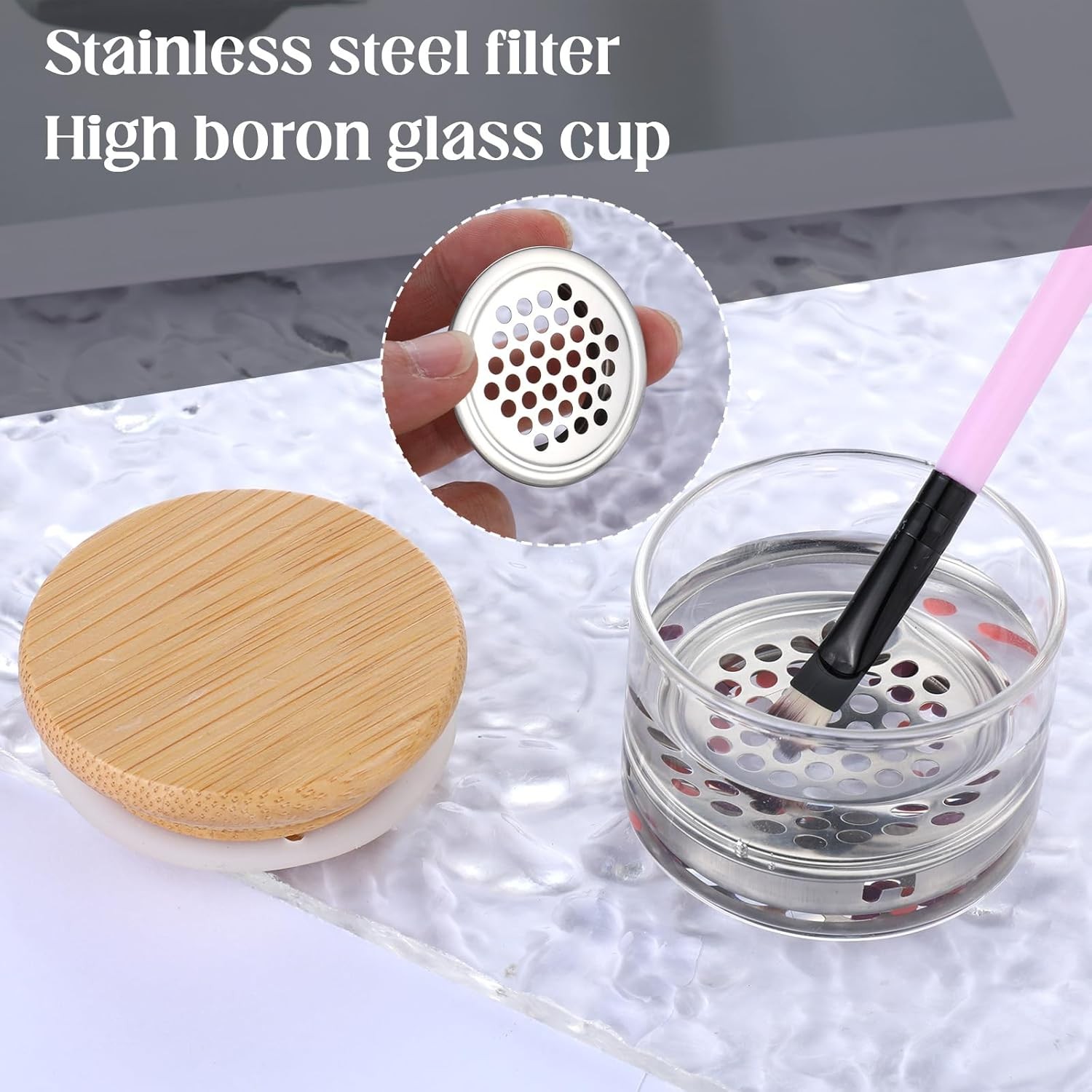 Nail Brush Cleaning Cup with Mesh Filter & Lid – Acrylic Dappen Dish for Tools
