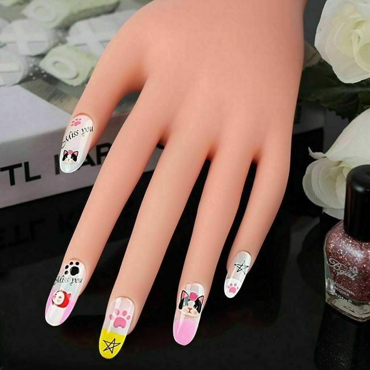 Pro Practice Nail Art Hand Soft Training Display Model Hands Flexible Silicone