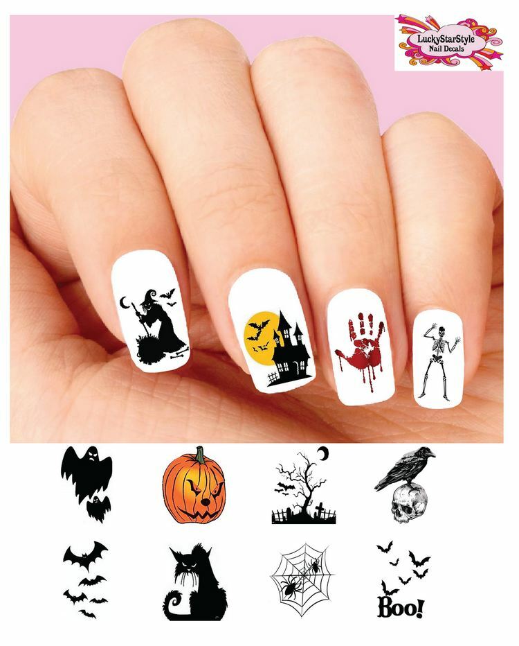 Waterslide Nail Decals Set of 48 – Halloween Witch Ghosts Cat Skeleton Assorted