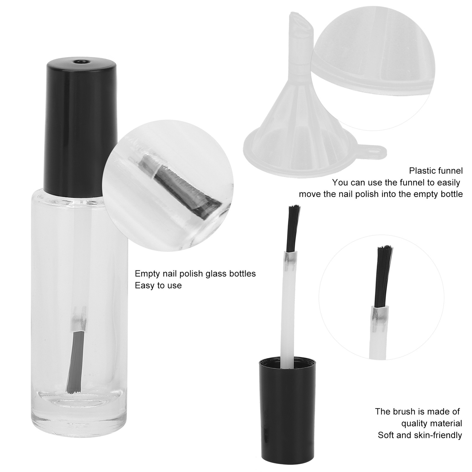 10pcs 8ml Empty Nail Polish Glass Bottles Accessory With Brush Cover Mixing
