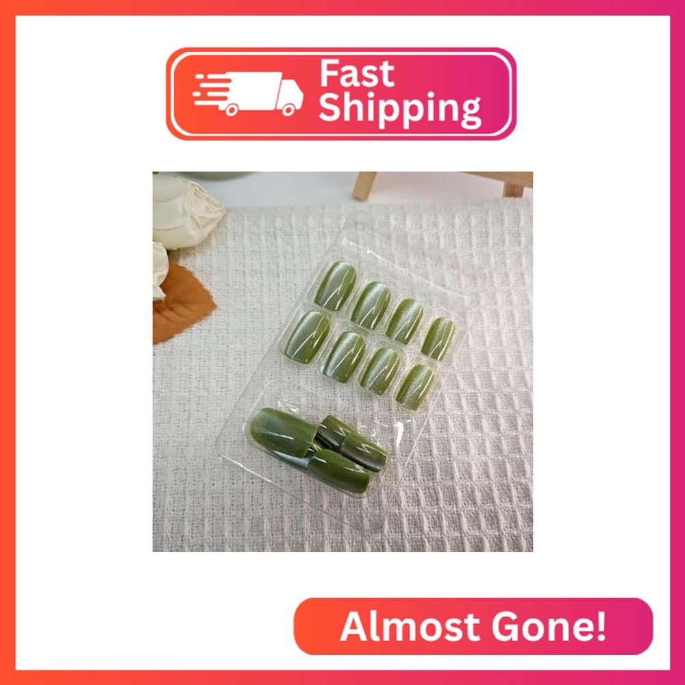 24PcsGreen Press On Nails – Medium Square Full Cover Gradient Glossy Acrylic Fal