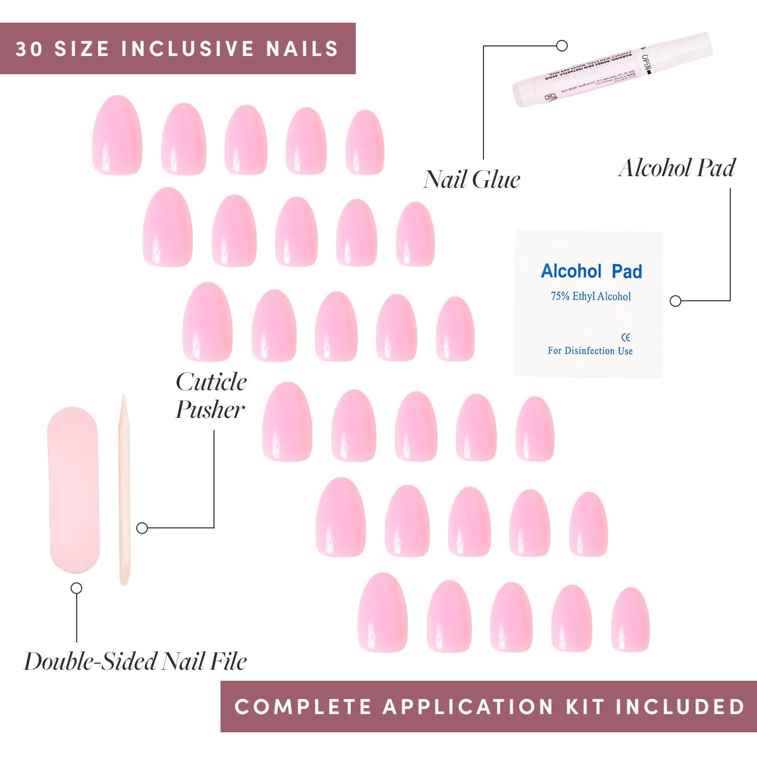 Glamnetic Press On Nails – Think Pink Solid 30 Count (Pack of 1),