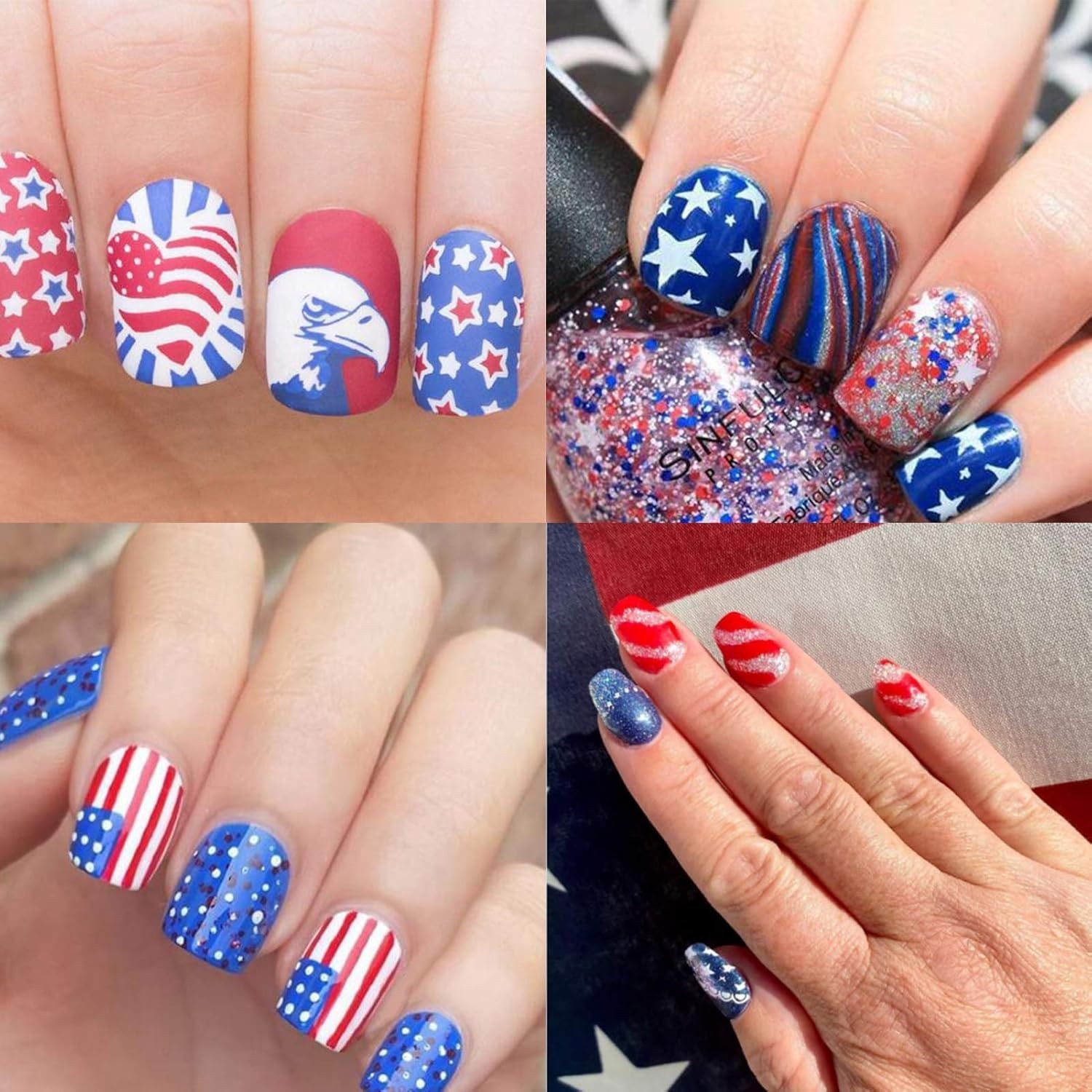 12 Sheets 4th of July Nail Decals Stickers, Self Adhesive Independence Day Pa…