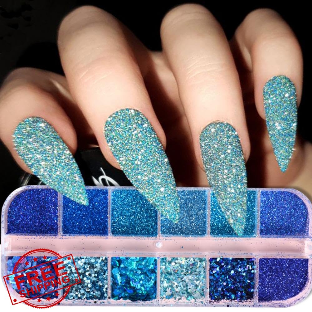 NBNTGH W06 Blue Glitter Nail Art Foil Flakes