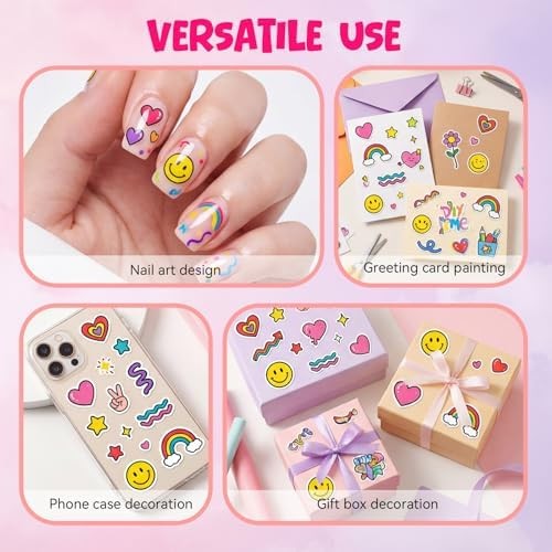 12 Colors Nail Art Pens Set, 0.7mm 3D Nail Polish Pens, Quick Dry, Long Lasting