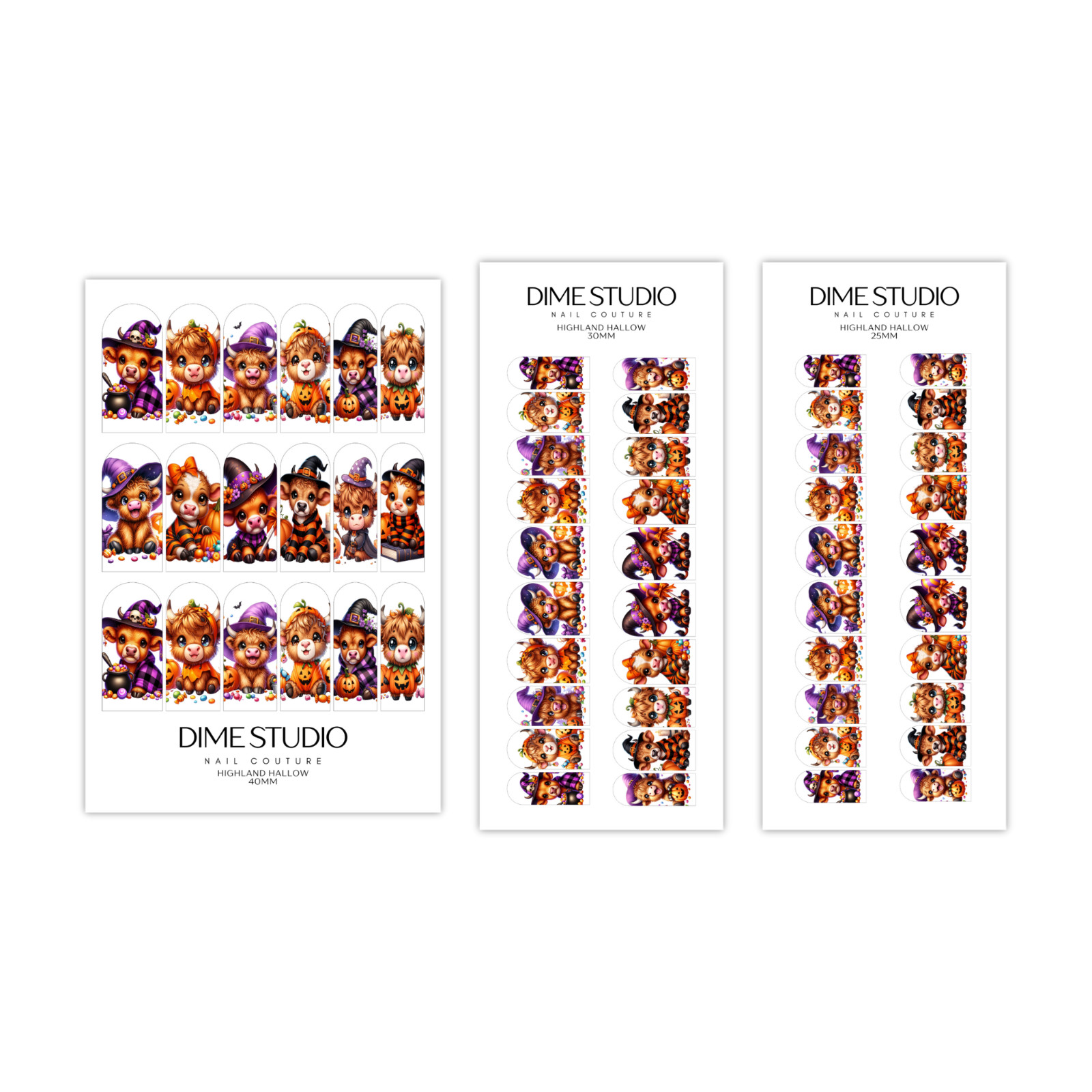 Highland Cow Halloween Nail Decals Witch Pumpkin Clear Water Transfer Nail Wraps