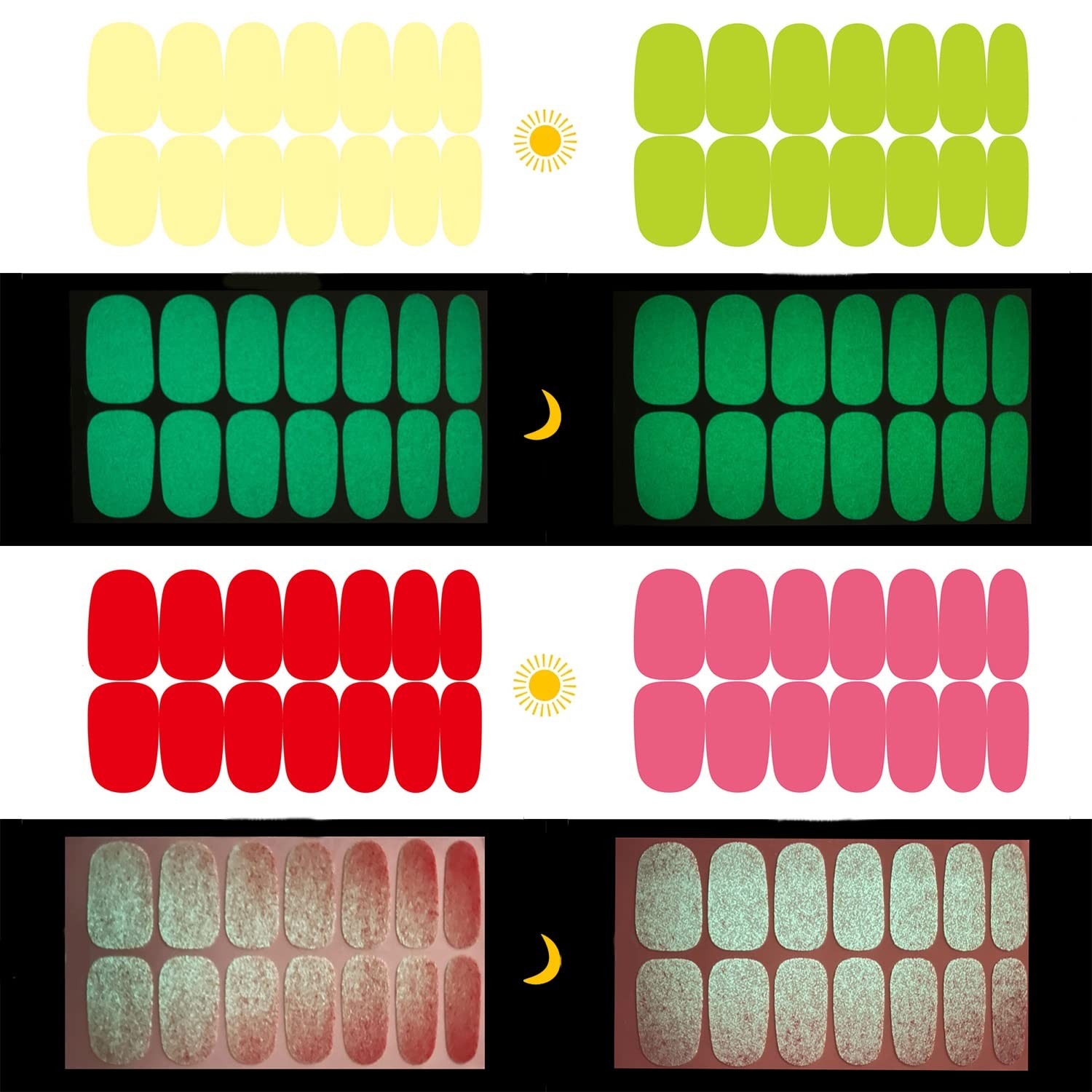 12 Sheets Luminous Solid Nail Polish Strips with File – Self-Adhesive Glow in…