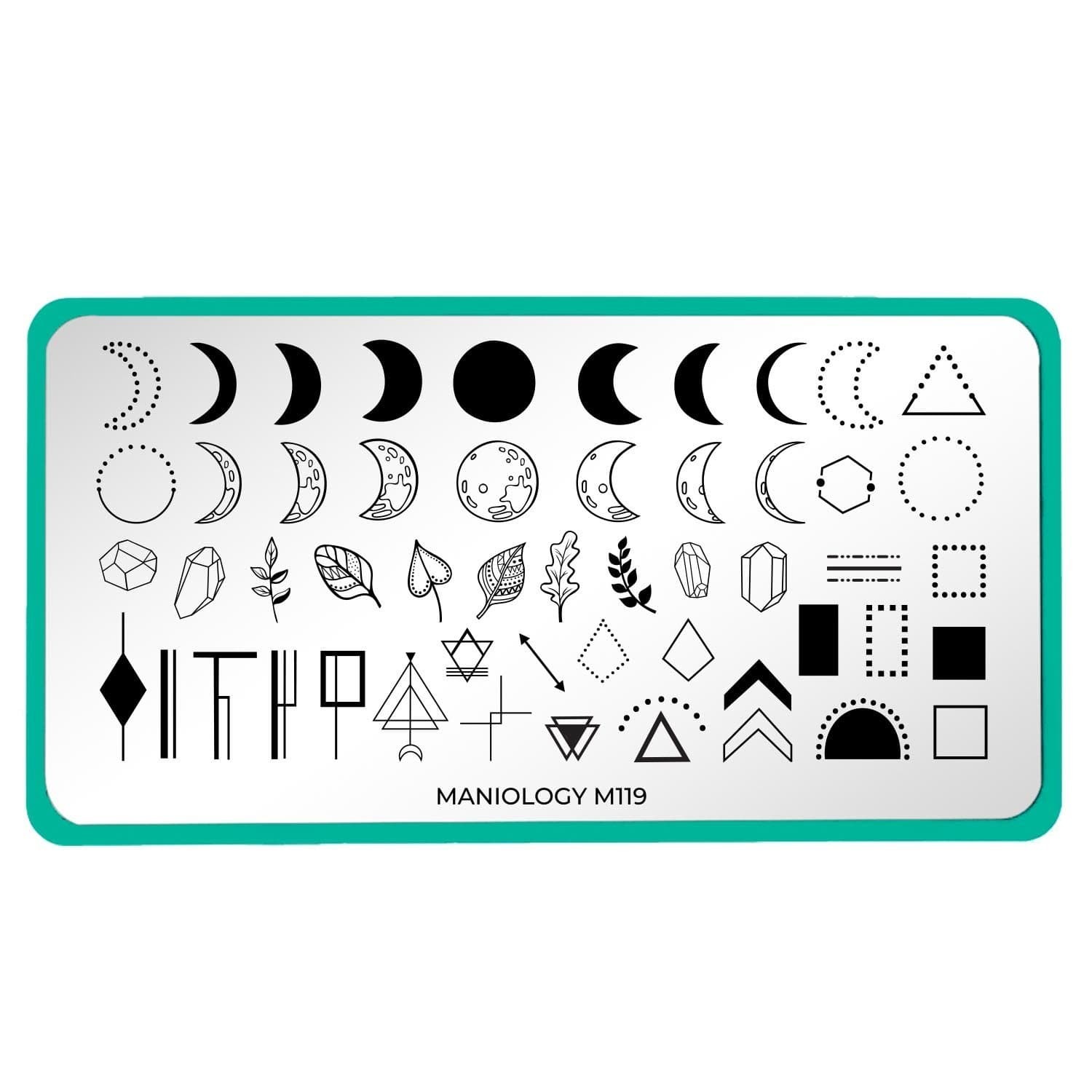 M119 Crystal Moon Witchy Leaf Leaves Tribal Maniology Nail Stamping Plate