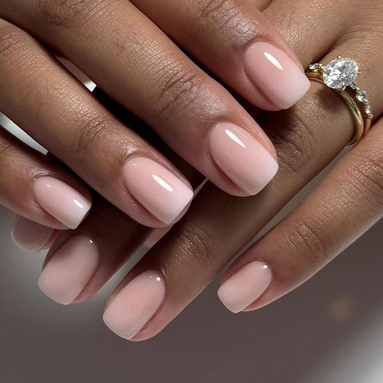 Pink Ombre Press On Nails Extra Short Square, French Tip Designer Fake Nails …
