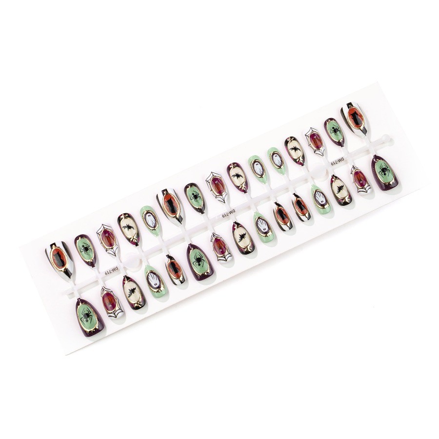 60Pcs-Medium Almond Vintage Halloween Ghost Bat Spider Pumpkin Press on Nails