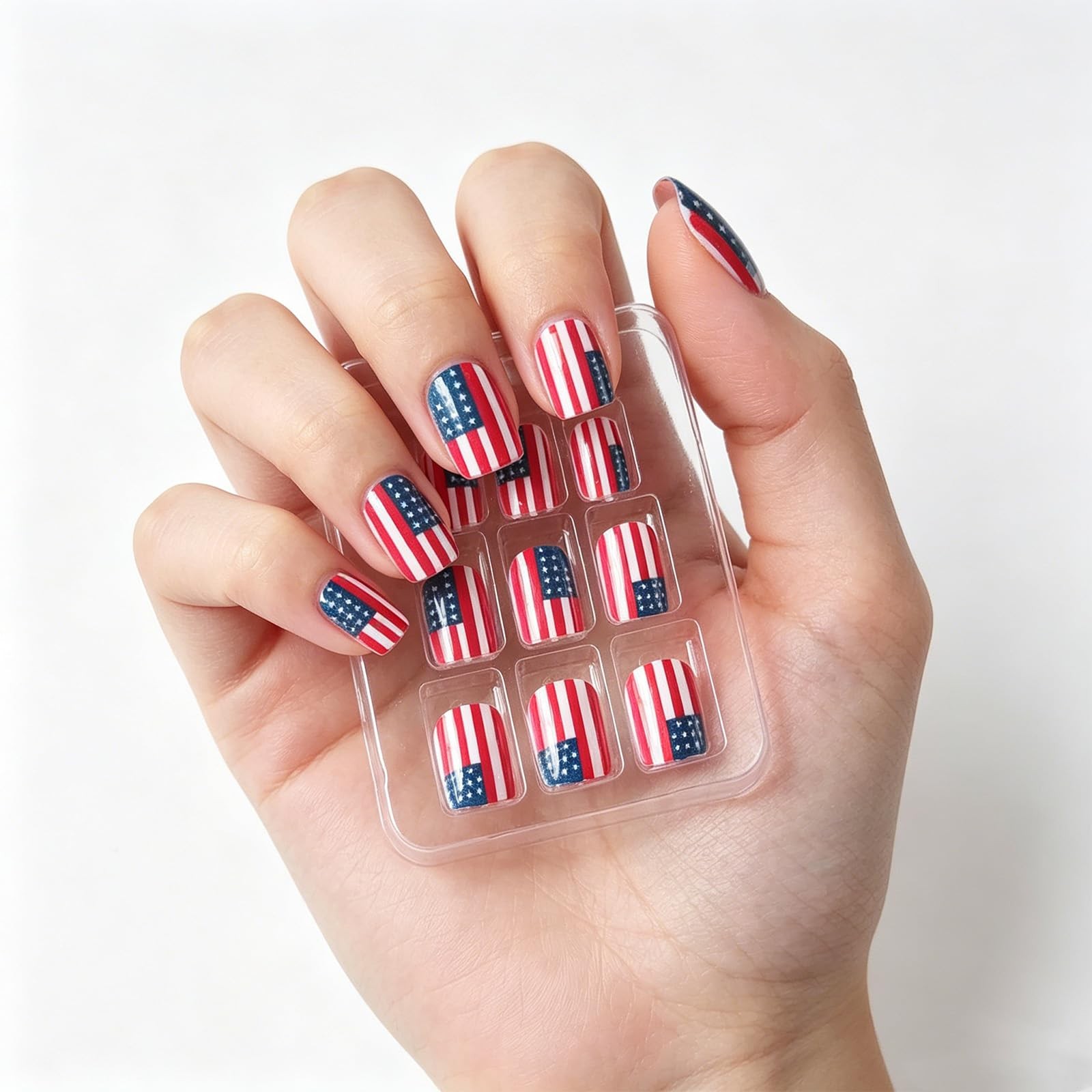 Independence Day Acrylic False Nail 4th of July Press on Nails Multicolor