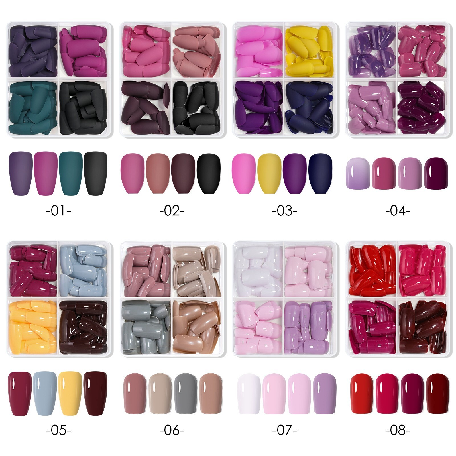 96Pcs Matte Short False Nail Tips Coffin Square Full Cover DIY Press-On Nails