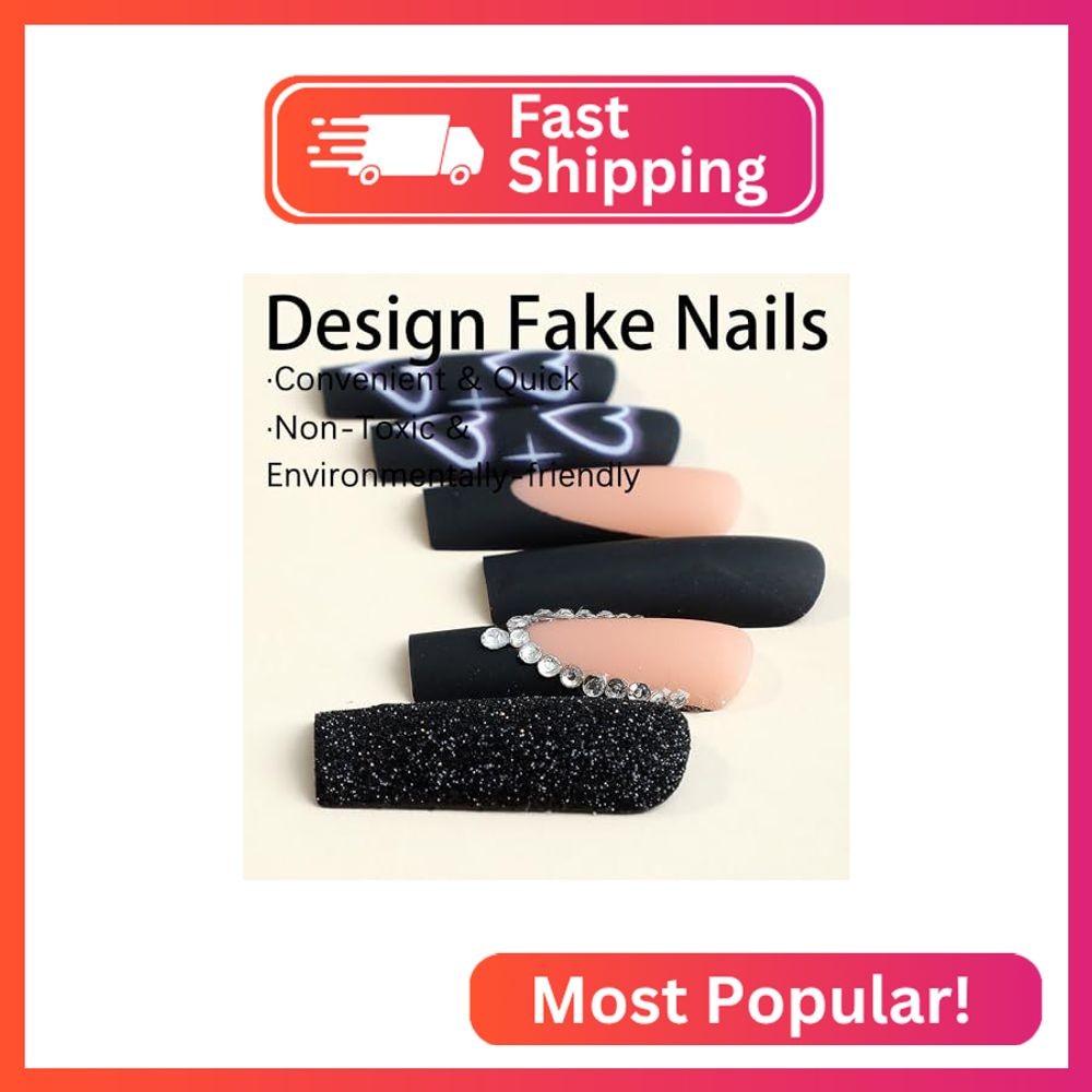FOXIIU Press on Nails Coffin Long Length Glossy Full Cover Acrylic Coffin Shape
