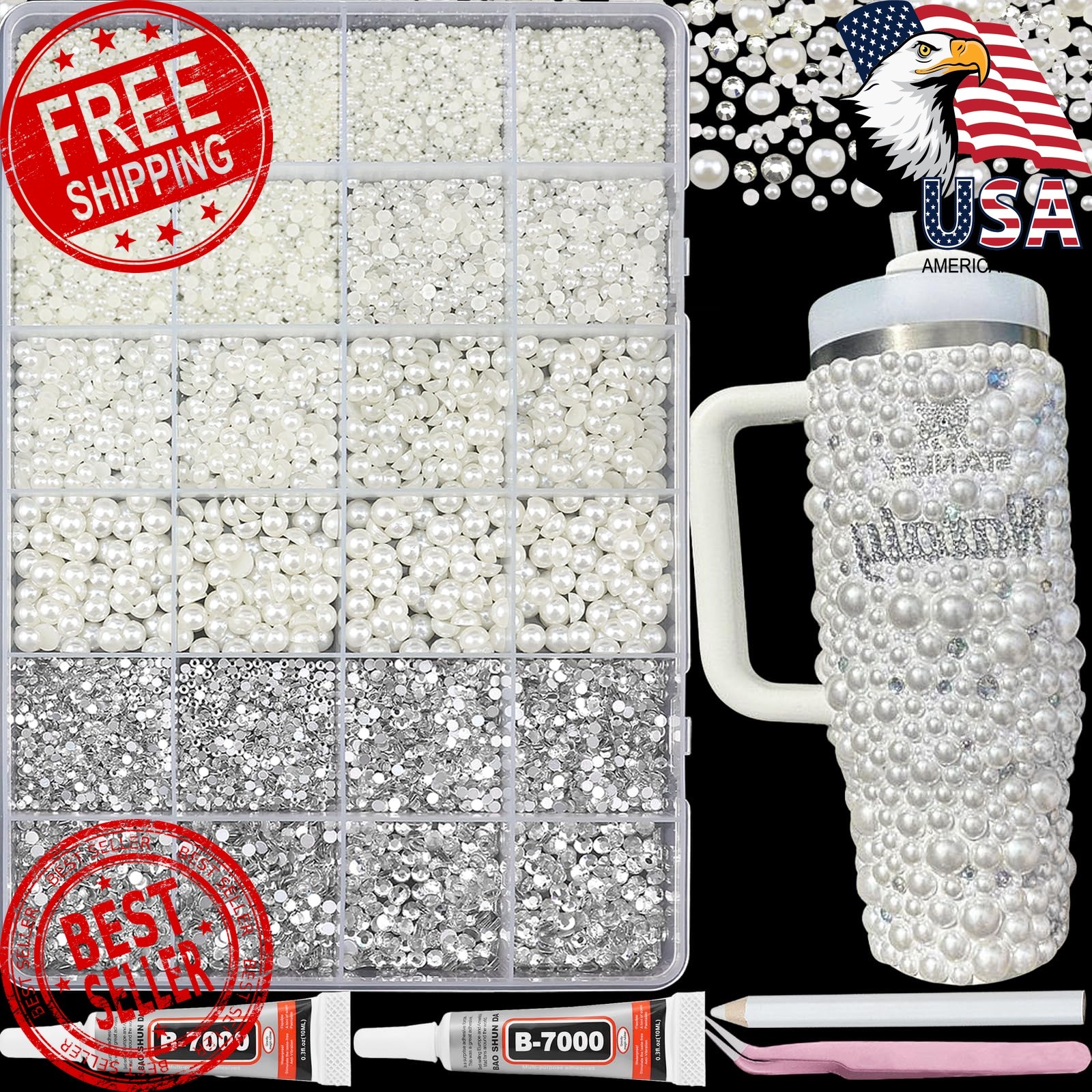 SEMATA Cream Bedazzler Kit with Rhinestones Flatback Pearls Gems for Crafts |…