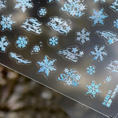 1 Sheets Blue White Snowflake Nail Decals for Nail Christmas Nail Stickers-8