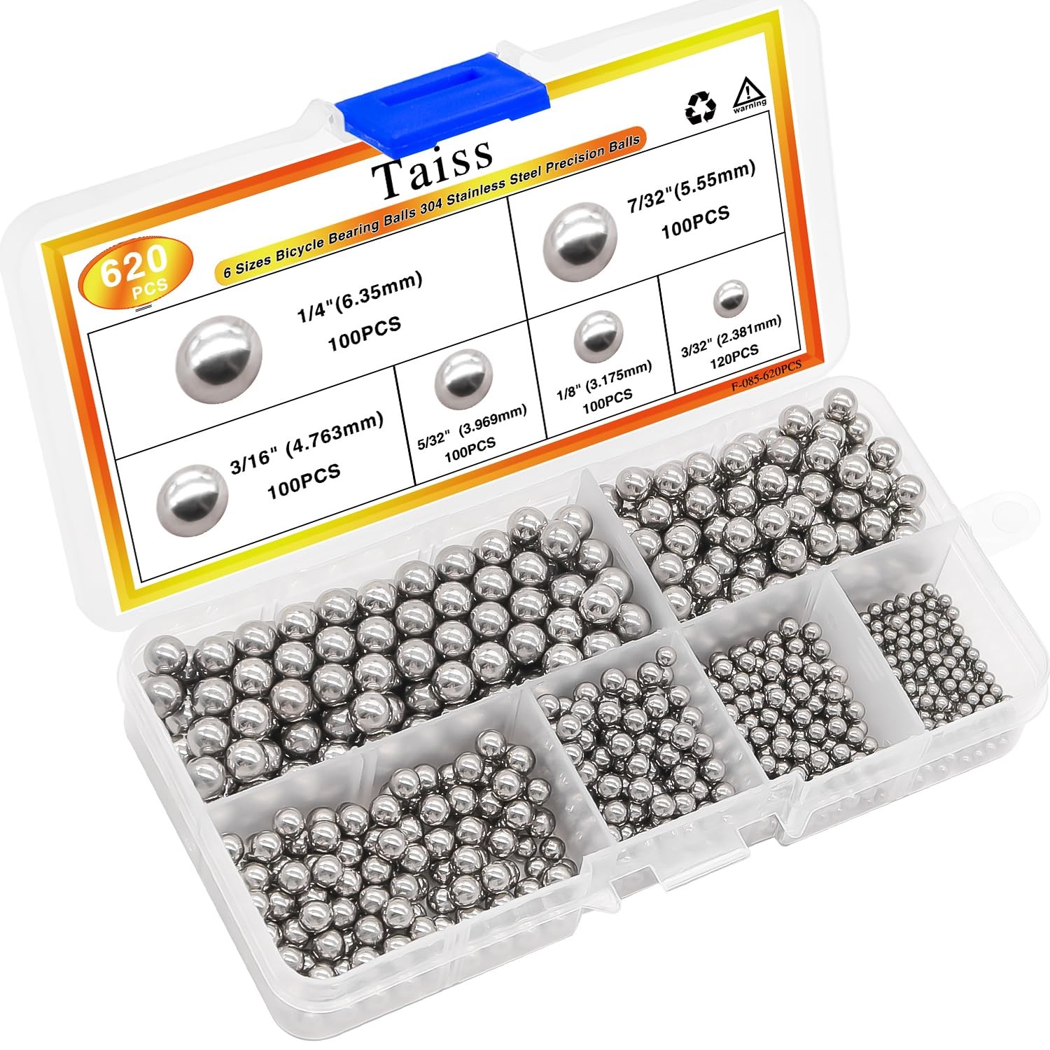 Taiss 620PCS 304 Stainless Steel Precision Balls,Bicycle Bearing Balls Assort…