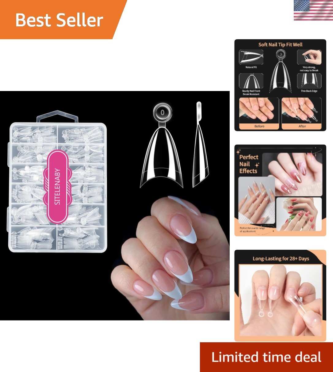 Luxury Clear Almond Nail Tips: 300PCS Soft Gel Press-Ons for Nail Art Lovers
