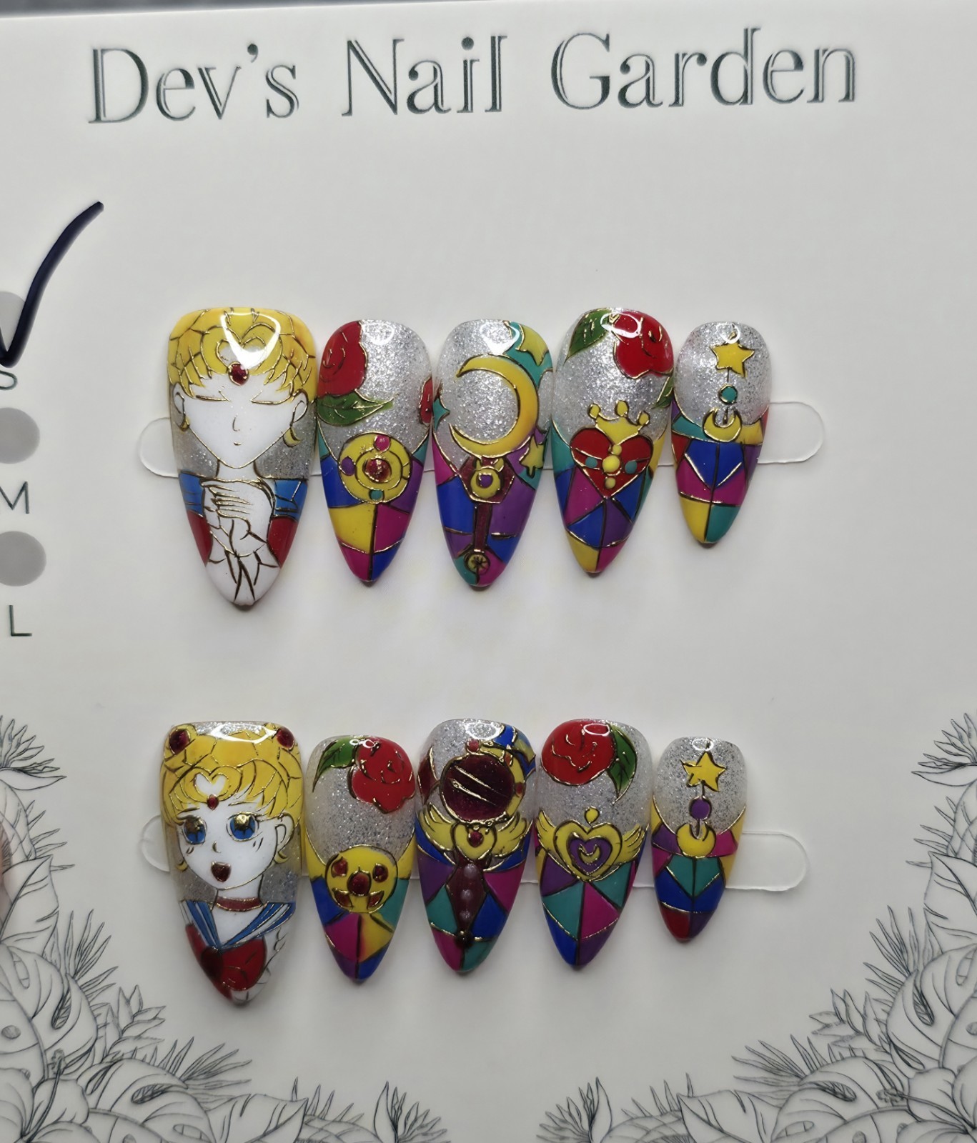 Handmade Gel Sailor Moon 2.5CM Almond Nails Size MEDIUM
