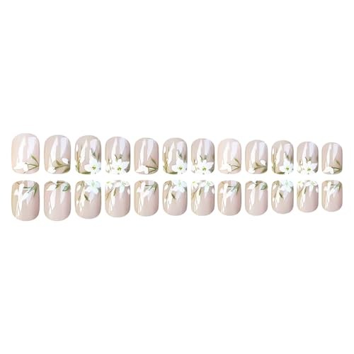 24 Pcs Spring Press on Nails Short Square Fake Nails Floral Style Nails 40