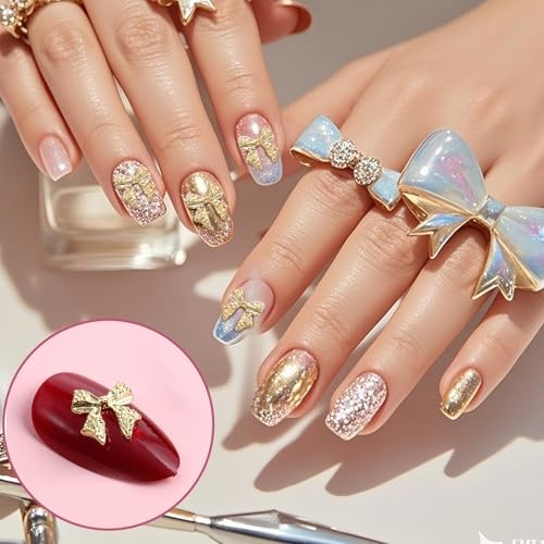 Pcs Gold Bow Nail Charms, 3D Alloy Nail Art Charms Plating Charm for Nails 20