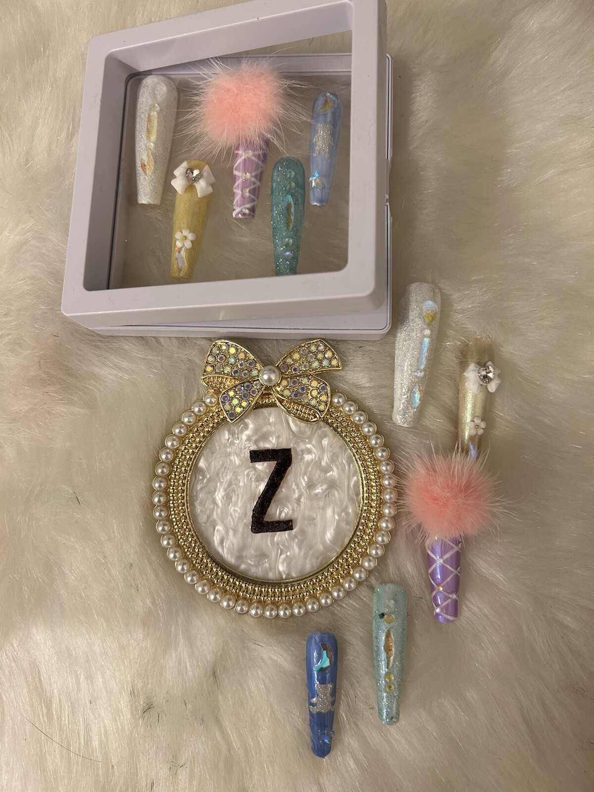 Z NAILZ! Fun Set Of 10 2XL Ballerina Multicolored Pastel W/Bling Press On Nails