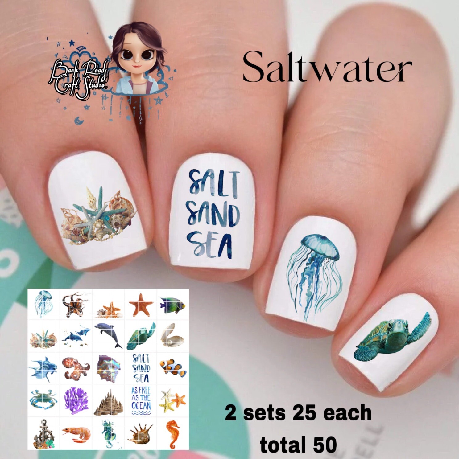 Salt Water Beach Ocean Waterslide Water Nail Decals Set Of 50 Instructions