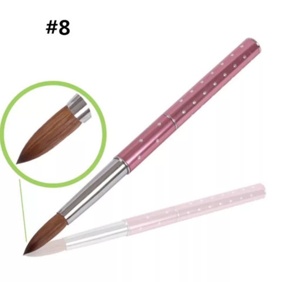 ACRYLIC NAIL BRUSH Kolinsky Sable Hair LIQUID POWDER 8 Crystal Pink Metal Handle