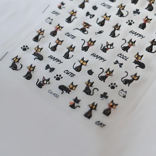 Halloween Nail Sticker for Nail Art Nail Stickers 5D Self-Adhesive Black Cat