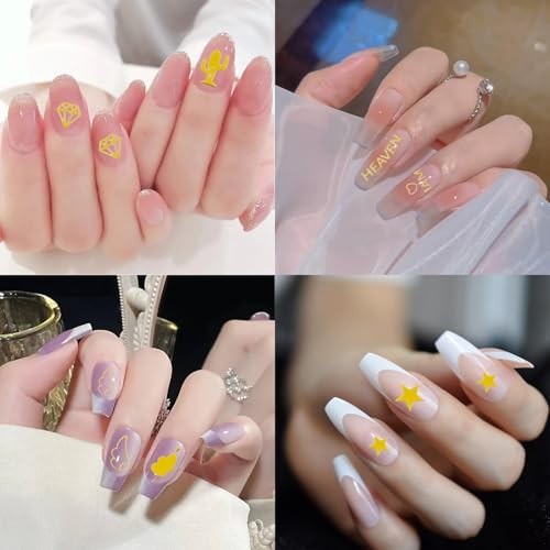 30 Sheets Gold Foil Nail Art Stickers, 3D Self-Adhesive Nail Decals, Star