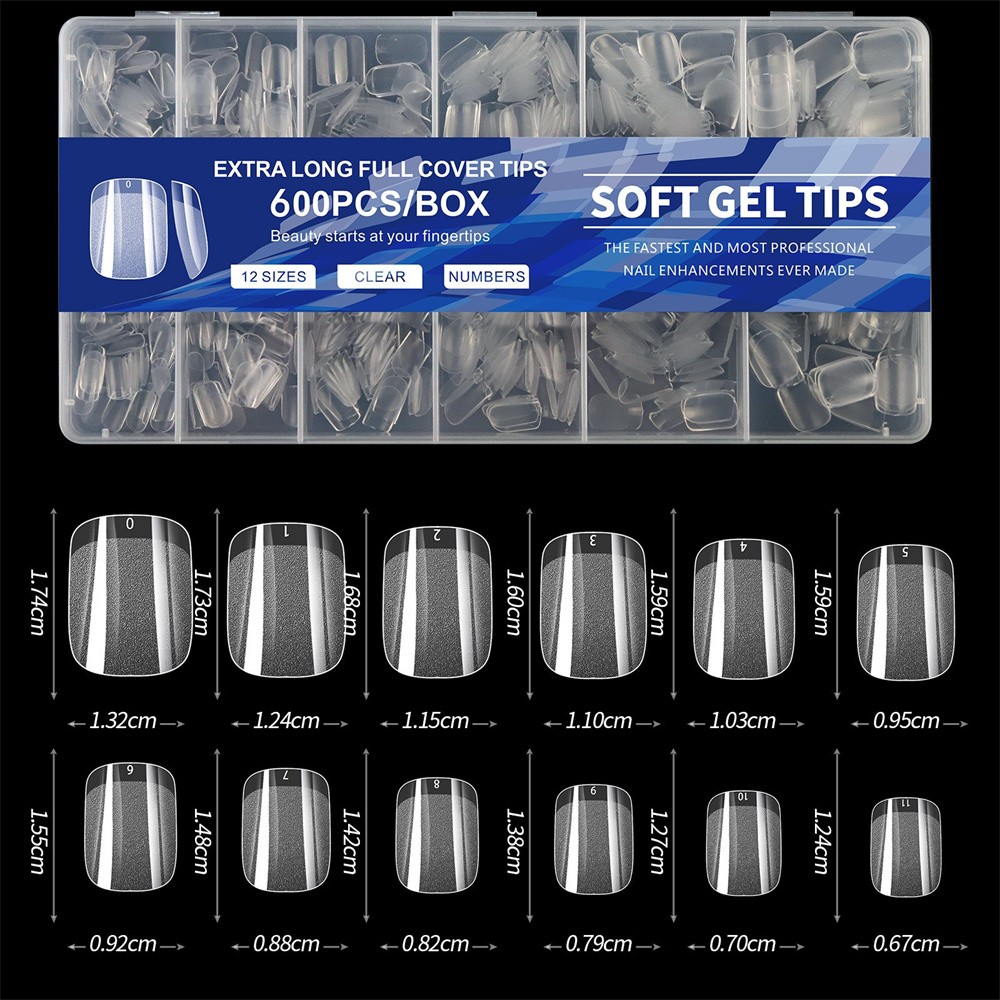 600pc Full Cover Half Frosted False Nail Tips Square Soak Off Gel Nail Extension