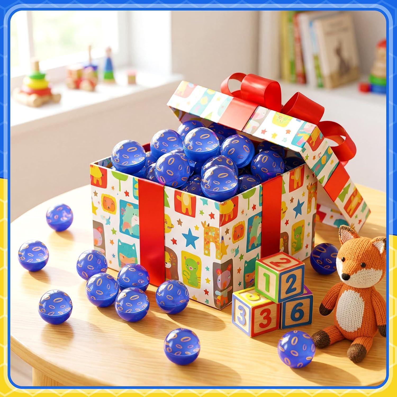 24 Pcs Blue & Gold Ring Bouncing Balls 35Mm Party Favors for Kids