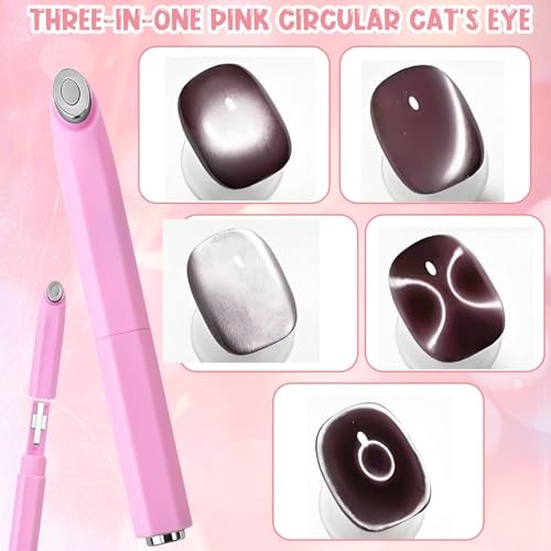 New Pink 3-in-1 Ring Cat Eye Magnet, Cateye Magnet for Nails Magnet Tool Easy