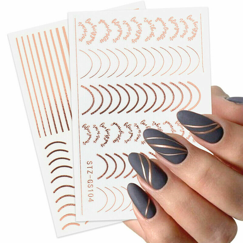 Nail Art Stickers Decals Rose Gold Lace Abstract Lines French Line Manicure NS33