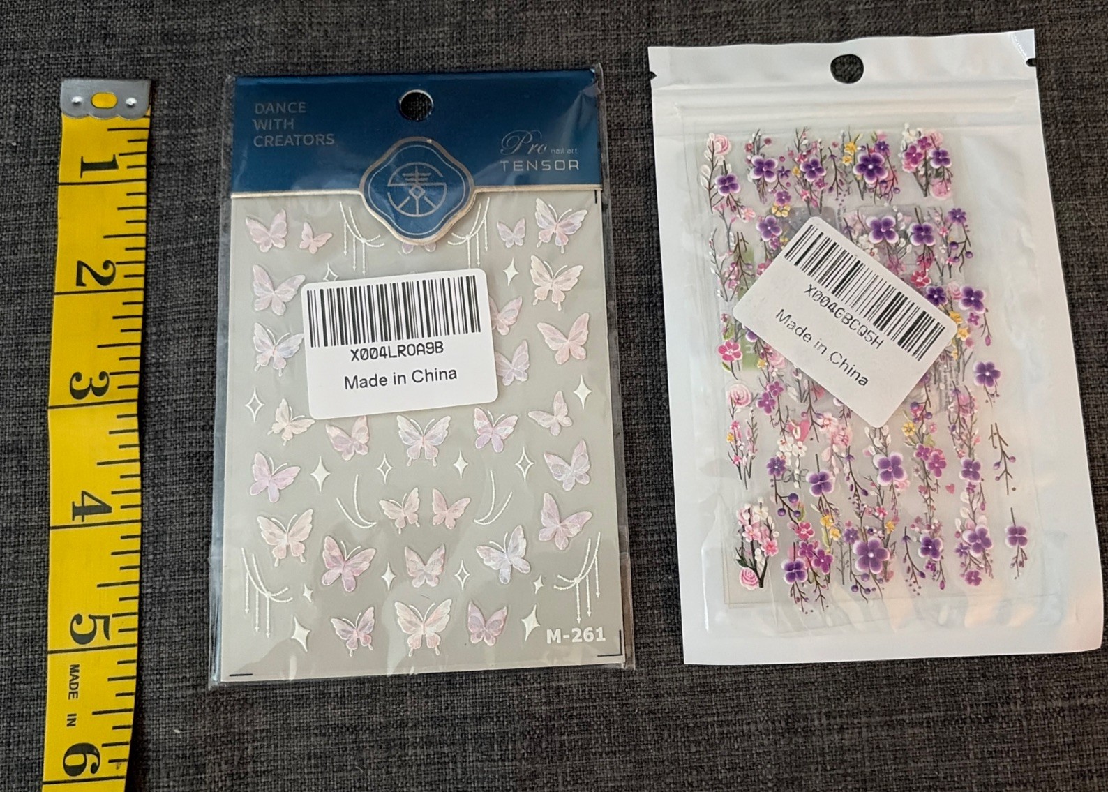 Lot Of 2 New Nail Art Adhesive Stickers Decals Purple Flowers Pink Butterflies
