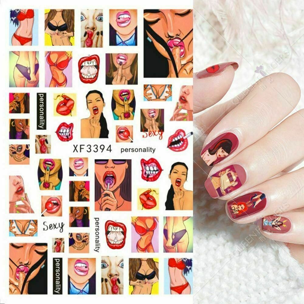 12 SHEETS Nail Art 3D Decal Stickers Sexy POP Lips Tongue Lollipop Rainbow NH10